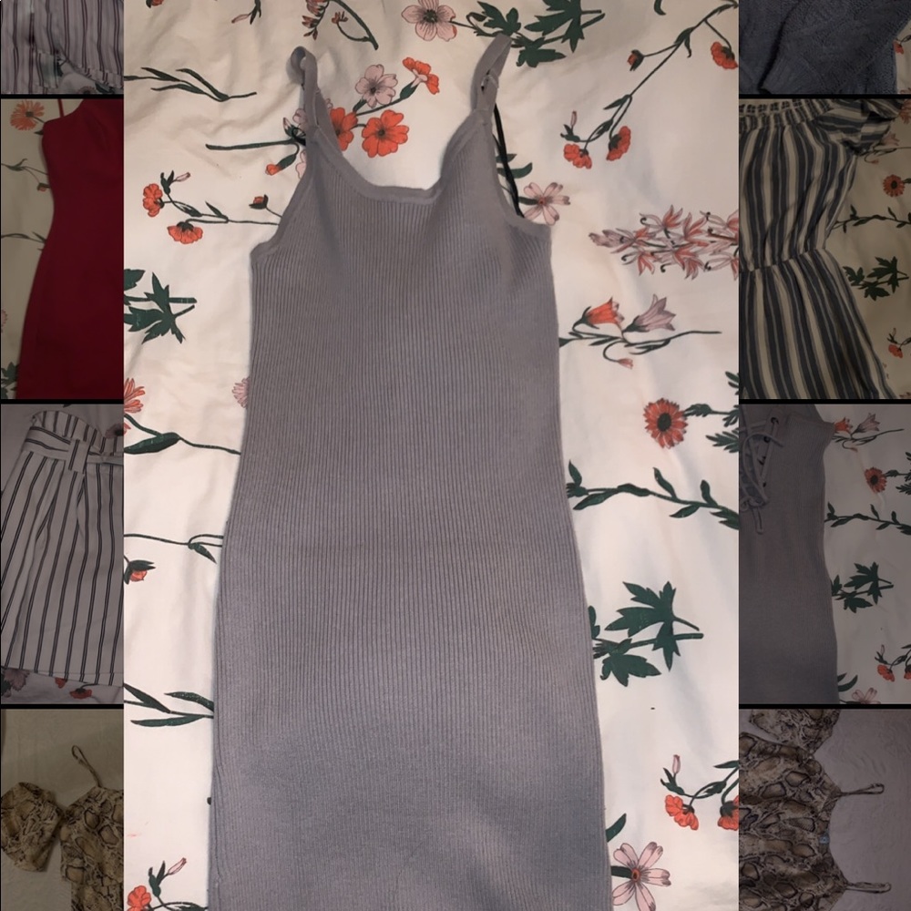 Gray ribbed mini bodycon drees